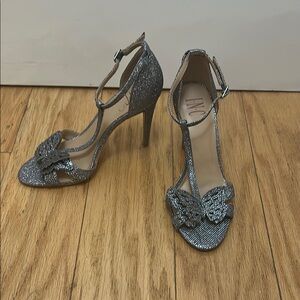 INC International Concepts Silver Strappy Heels with butterflies